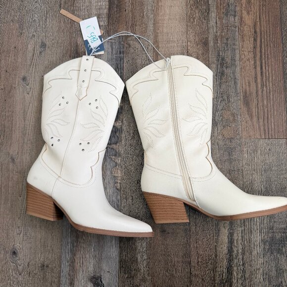 Womens Iris Studded Western Cowboy Boots - Universal Thread White 8.5 - Picture 5 of 7